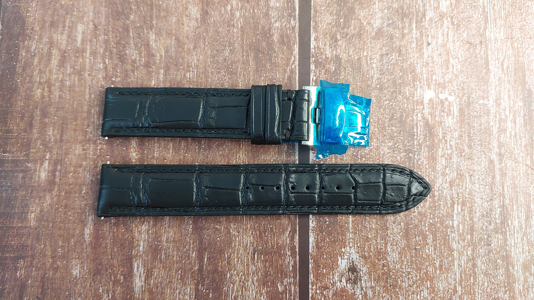 Black Full Grain Crocodile Leather Strap For Custom "Seiko" type watch built from sourced parts