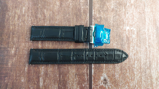 Black Full Grain Crocodile Leather Strap For Custom "Seiko" type watch built from sourced parts