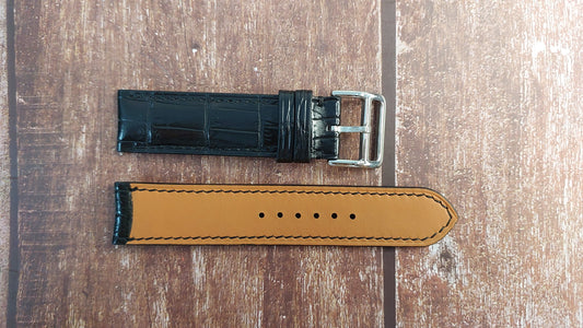 Black Crocodile Custom Curved End Watch Strap For Montblanc Sport Gmt Watch