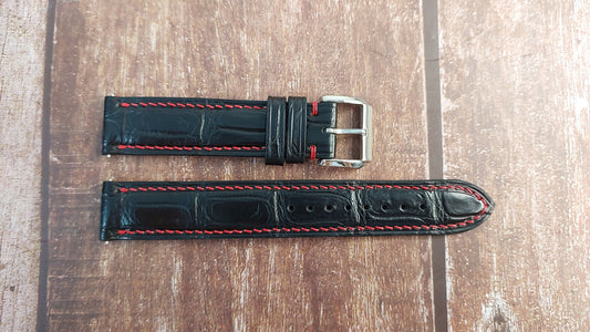 Black Full Grain Crocodile Leather Strap For Omega Speedmaster Reduced Watch