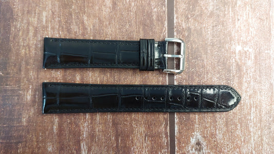 Black Full Grain Crocodile Leather Strap For Breitling Transocean Watch