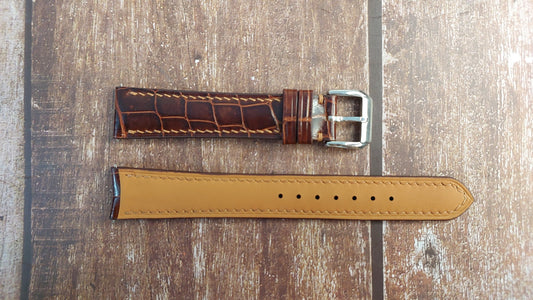 Reddish Brown Crocodile Custom Curved End Watch Strap For Franck Mueller Watch