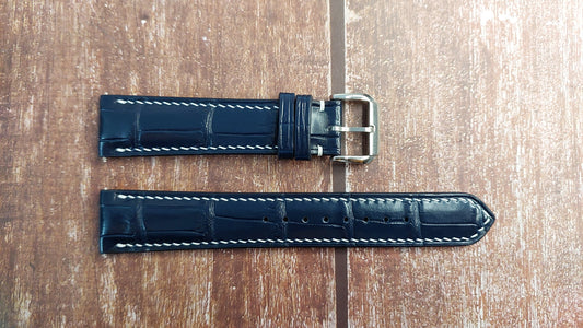 Dark Blue Full Grain Crocodile Leather Strap For Omega Seamaster Watch