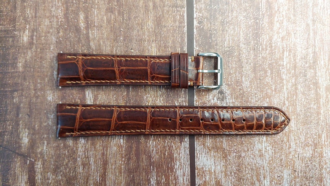 Reddish Brown Full Grain Crocodile Leather Strap For Rolex day date Watch