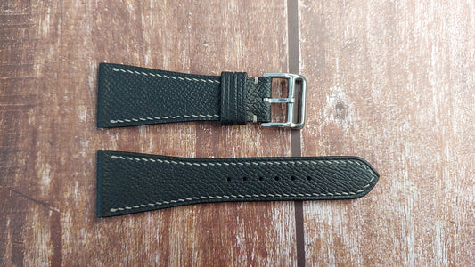Black Epsom Leather Strap For Maurice Lacroix Pontos Rectangulaire Chronographe Watch