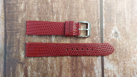 Red Full Grain Lizard Leather Strap For Vintage Hamilton rectangle Watch