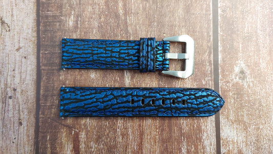 Blue Full Grain Shark Skin Leather Strap For Omega seamaster 300 Watch