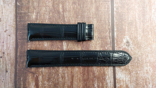 Black Full Grain Crocodile Leather Strap For Eterna Granges 1856 Watch