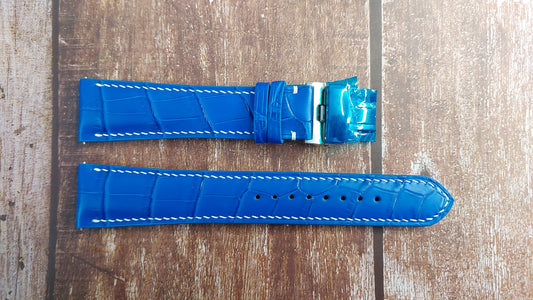 Blue Full Grain Crocodile Leather Strap For Breitling B55 Watch