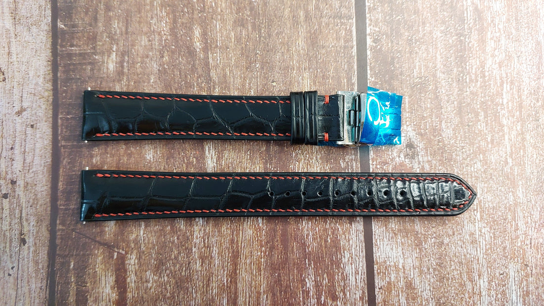 Black Full Grain Crocodile Leather Strap For Fortis Watch