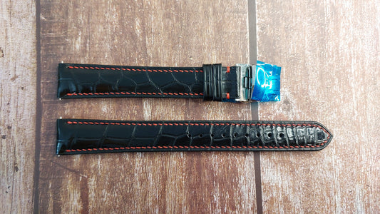 Black Full Grain Crocodile Leather Strap For Fortis Watch