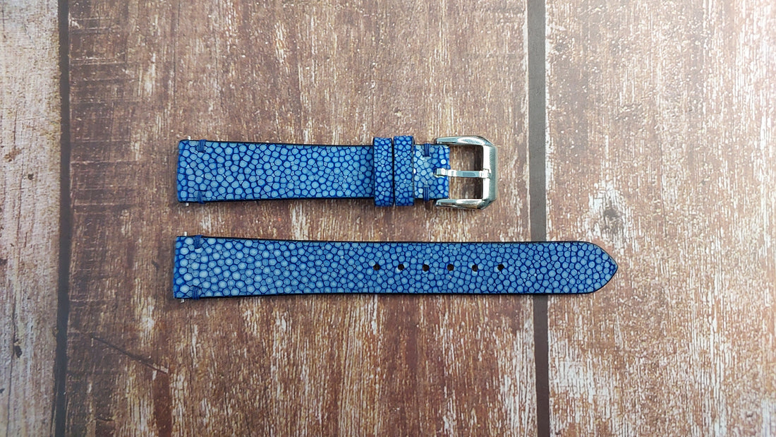 Blue Full Grain Stingray Leather Strap For Cartier Tank Must Small Watch