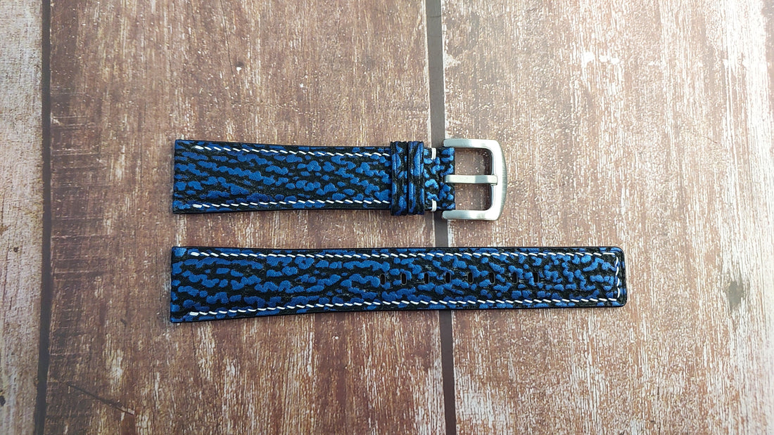 Blue Full Grain Shark Skin Leather Strap For Citizen Eco Blue Angle Watch
