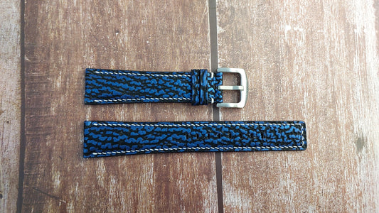 Blue Full Grain Shark Skin Leather Strap For Citizen Eco Blue Angle Watch