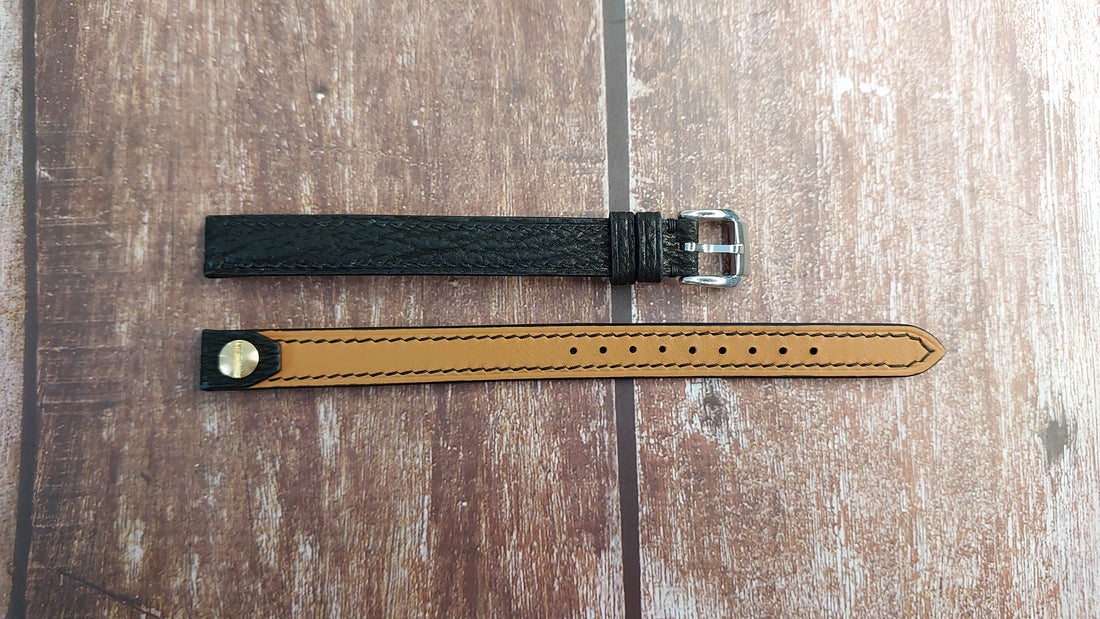 Black Sharkskin Leather Custom Open Ended Strap For Antique Rolex Trench Watch