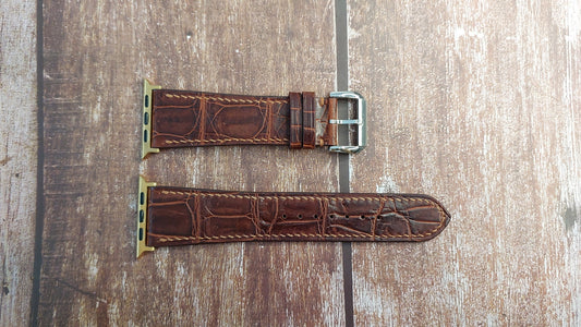 Reddish Brown Full Grain Crocodile Leather Strap For Apple Watch Ultra (49mm)