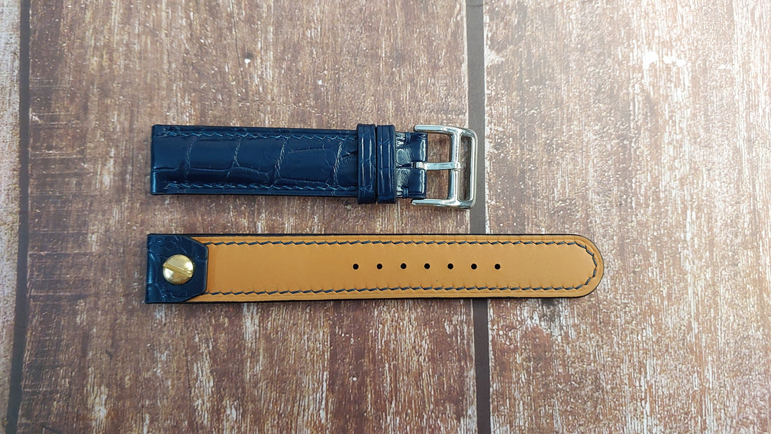 Navy Crocodile Leather Custom Open Ended Strap