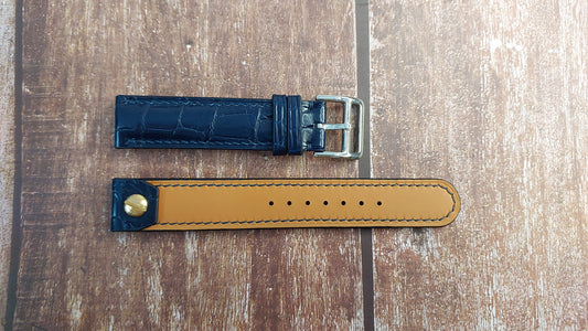 Navy Crocodile Leather Custom Open Ended Strap