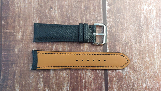 Black Epsom Custom Curved End Watch Strap For Raymond Weil Freelancer Skeleton Black Watch