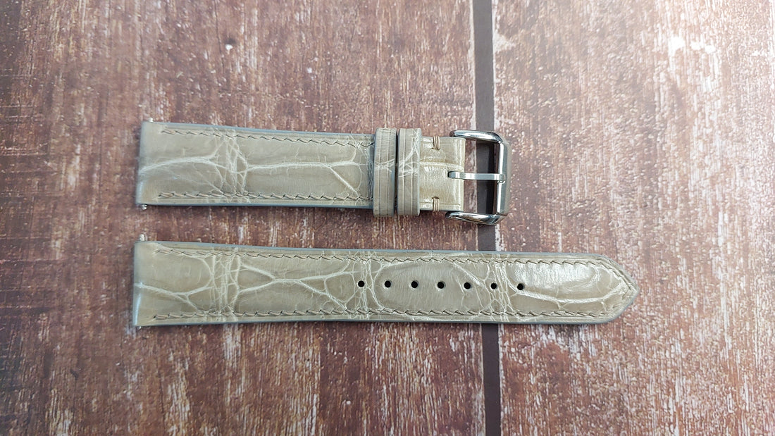 Gray Full Grain Crocodile Leather Strap