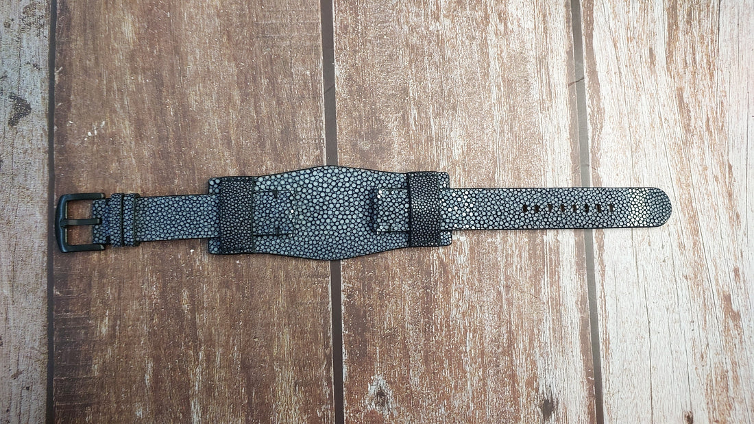 Black Full Grain Stingray Leather Strap For Benrus Type II Watch