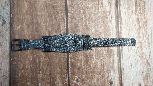 Black Full Grain Stingray Leather Strap For Benrus Type II Watch