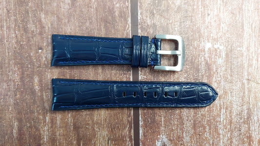 Dark Blue Full Grain Crocodile Leather Strap For JLC Polaris Chronograph Watch