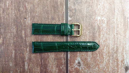 Green Full Grain Crocodile Leather Strap For GOLD Rolex Cellini 1960s worn by female Watch