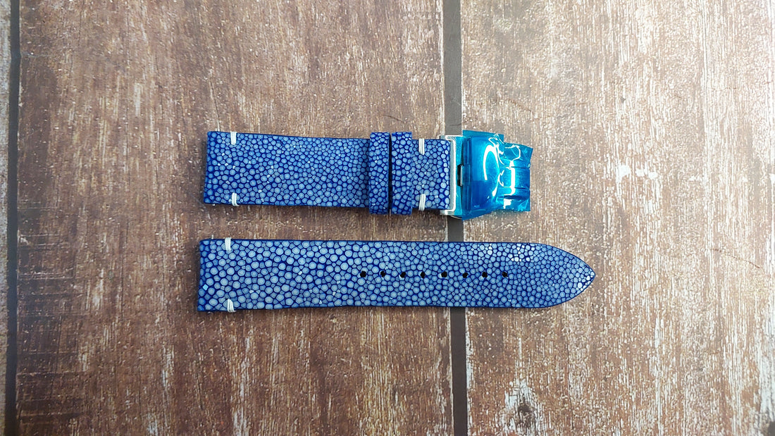 Blue Full Grain Stingray Leather Strap