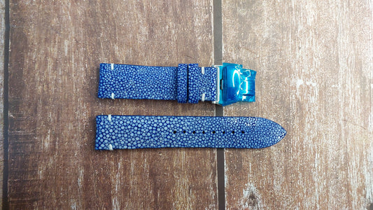Blue Full Grain Stingray Leather Strap