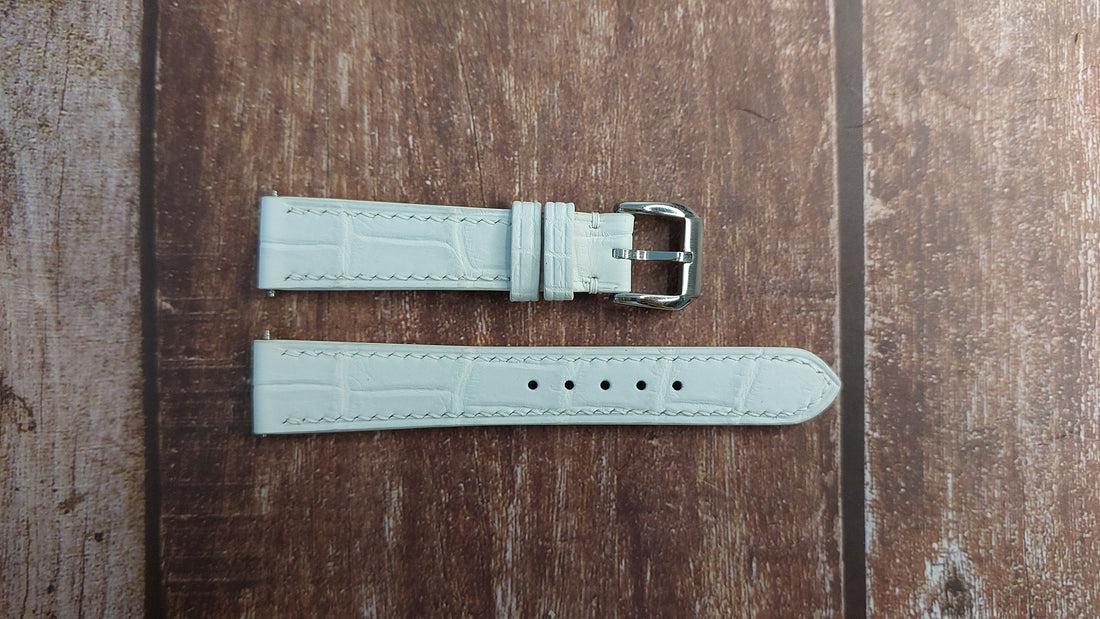 Sand White Full Grain Crocodile Leather Strap For Rolex Cellini Watch