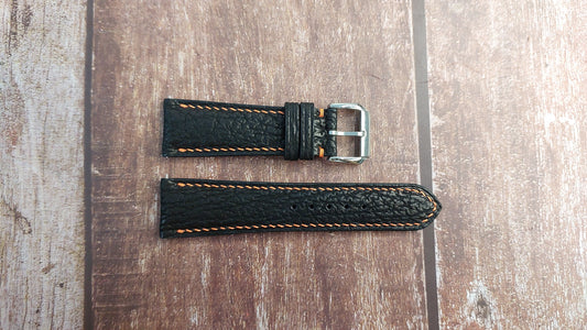 Black Full Grain Shark Skin Leather Strap For Ball Watch