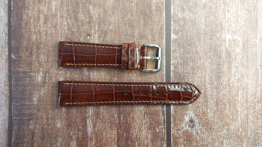 Reddish Brown Full Grain Crocodile Leather Strap