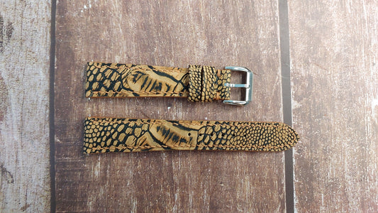 Brown Full Grain Ostrich Leg Stonewash Leather Strap