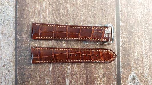 Reddish Brown Full Grain Crocodile Leather Strap For Dressy Sports Watch
