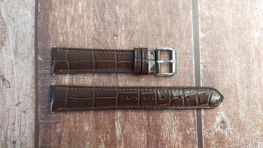Brown Full Grain Crocodile Leather Strap For Orient Bambino Watch