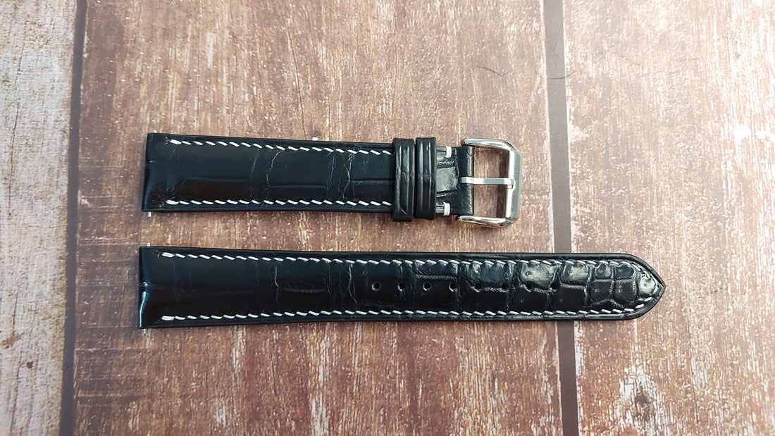 Black Full Grain Crocodile Leather Strap For Eberhard Chrono 4 Watch