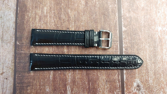 Black Full Grain Crocodile Leather Strap For Eberhard Chrono 4 Watch