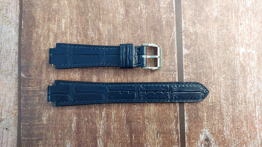 Navy Crocodile Leather Custom Notched Strap For Seiko chronograph / 7A38-7090 / 1984 Watch