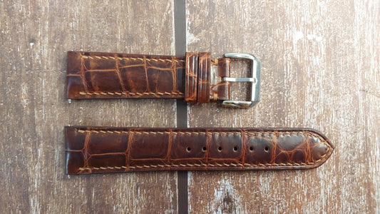 Reddish Brown Full Grain Crocodile Leather Strap For Chronoswiss Lunar Triple Date CH9322R Watch