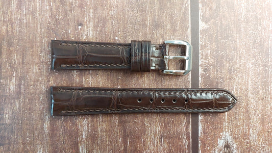 Brown Full Grain Crocodile Leather Strap For Vintage 33mm Diameter Oris Big Crown Pointer Date Watch