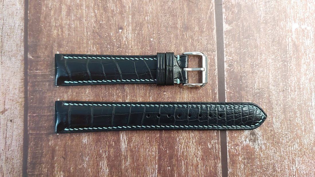Black Full Grain Crocodile Leather Strap Omega Seamaster Cosmic 2000 Watch