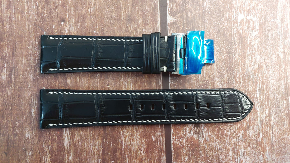 Black Full Grain Crocodile Leather Strap For Panerai Watch
