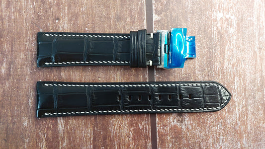 Black Full Grain Crocodile Leather Strap For Panerai Watch