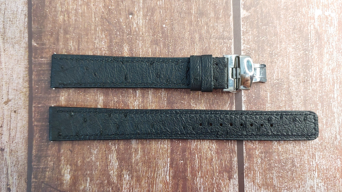 Black Full Grain Ostrich Leather Strap For Seiko Presage SPB311J1 Watch