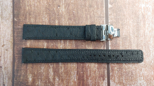 Black Full Grain Ostrich Leather Strap For Seiko Presage SPB311J1 Watch