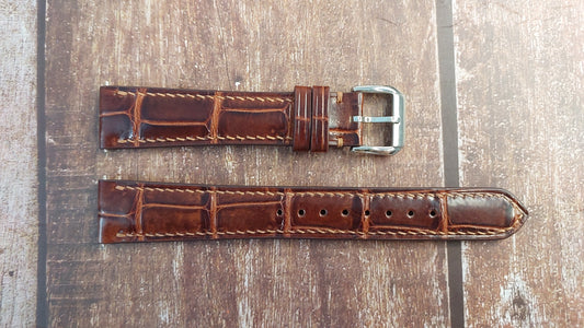 Reddish Brown Full Grain Crocodile Leather Strap For Vintage Rolex 1002 Watch