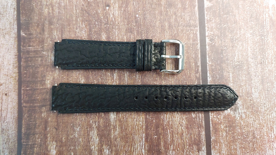 Black Sharkskin Leather Custom Notched Strap For 90s Citizen Watch