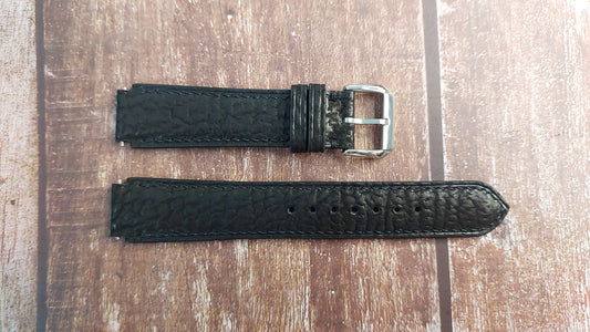 Black Sharkskin Leather Custom Notched Strap For 90s Citizen Watch