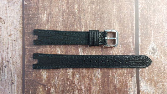 Black Sharkskin Leather Custom Notched Strap For Gerald Genta Watch